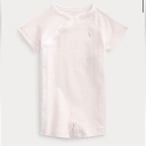 Ralph Lauren Baby Pink & White Striped One-Piece Romper